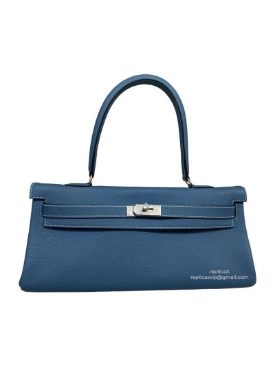 Hermeslue Clemence Leather Palladium Hardware JPG Shoulder Kelly Bag Hand Stitched 522437