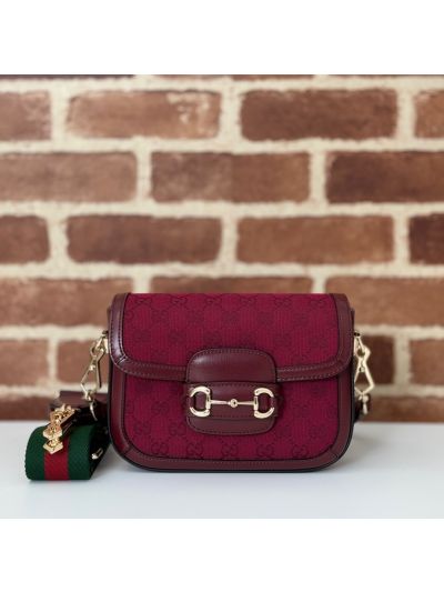 Gucci Horsebit 1955 Mini Crossbody Bag 658574 in Red Calf Leather and GG Canvas