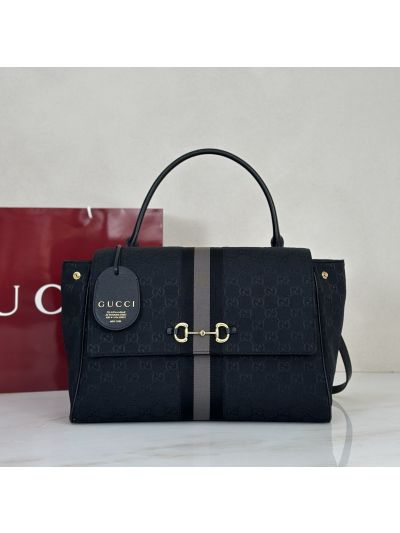 Gucci Horsebit Top Handle Bag in Black