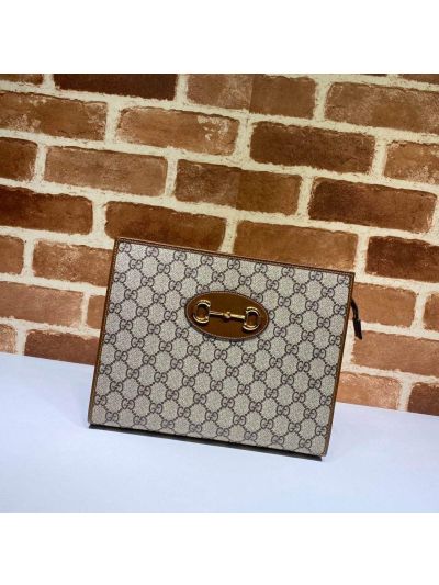 Gucci Horsebit GG Canvas Clutch in Beige/Brown