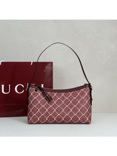 Gucci Horsebit Pattern Shoulder Bag in Burgundy