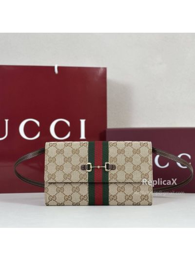 Gucci Horsebit Web Wallet with Strap 867120 in Beige