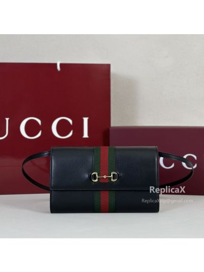 Gucci Horsebit Web Wallet with Strap 867120 in Black