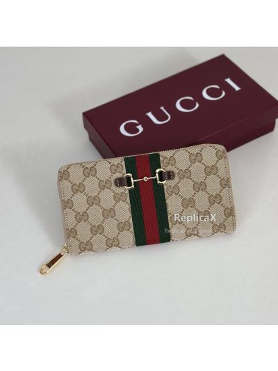 Gucci Horsebit Web Zip Around Wallet 867124 in Beige