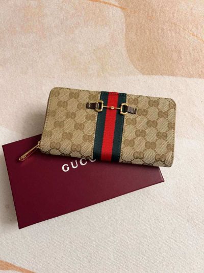 Gucci Horsebit Web Zip Around Wallet 867124 in Beige