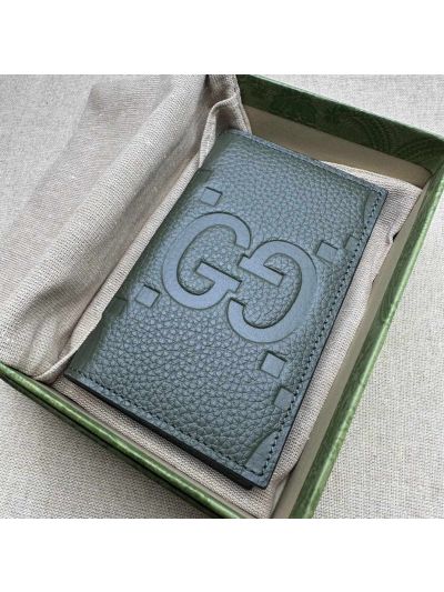 Gucci Jumbo GG Embossed Wallet in Sage Green