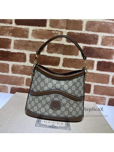 Gucci Large GG Hobo Shoulder Bag with Interlocking G 696011 in Beige and Ebony GG Supreme Canvas