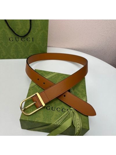 Gucci Leather Buckle Belt in Tan