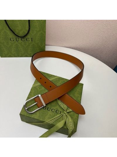 Gucci Leather Buckle Belt in Tan