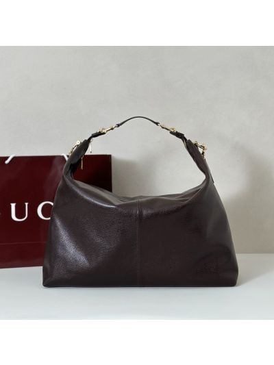 Gucci Leather Chain Shoulder Bag in Coffee