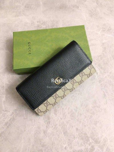 Gucci Leather Continental Wallet Black/Beige 456116