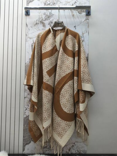 Loewe Balloon Sleeve Fringe Cardigan in Brown and White