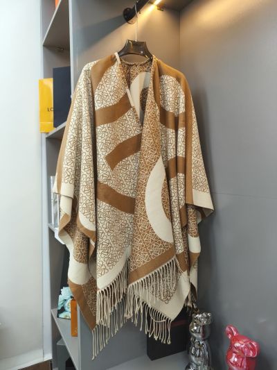 Loewe Balloon Sleeve Fringe Cardigan in Brown and White