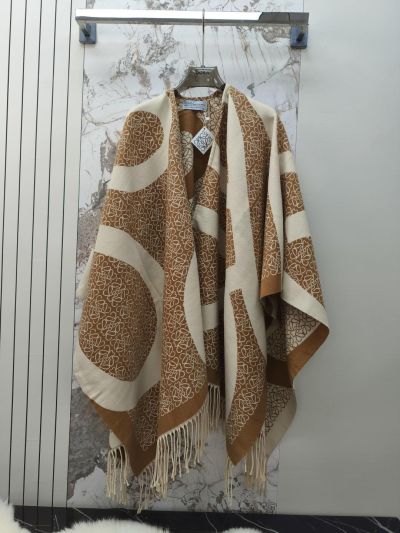 Loewe Balloon Sleeve Fringe Cardigan in Brown and White