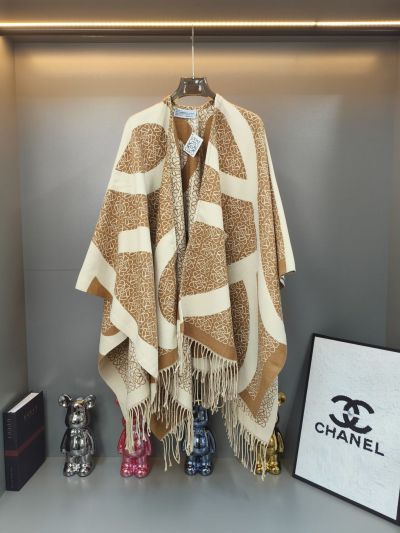 Loewe Balloon Sleeve Fringe Cardigan in Brown and White