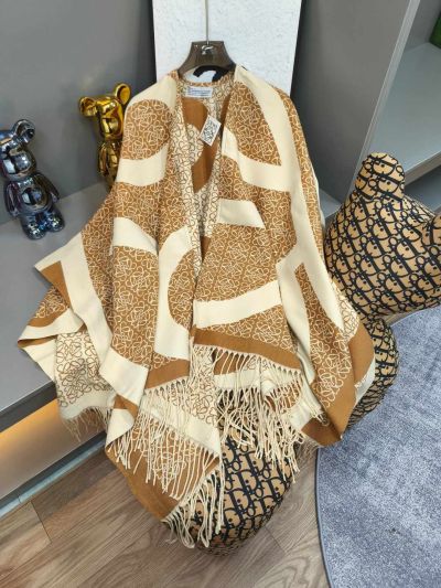 Loewe Balloon Sleeve Fringe Cardigan in Brown and White