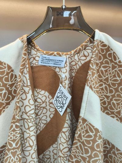 Loewe Balloon Sleeve Fringe Cardigan in Brown and White