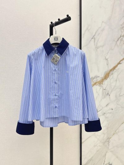 Loewe Button-Front Contrast-Trim Shirt in Light Blue and White