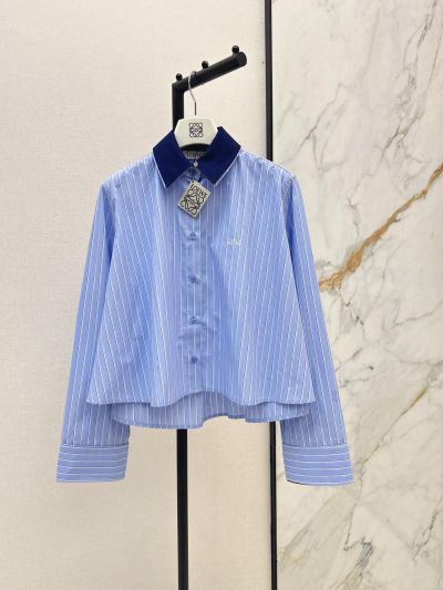 Loewe Button-Front Contrast-Trim Shirt in Light Blue and White