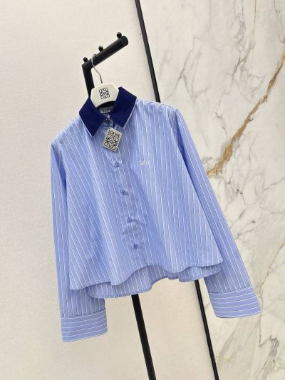 Loewe Button-Front Contrast-Trim Shirt in Light Blue and White