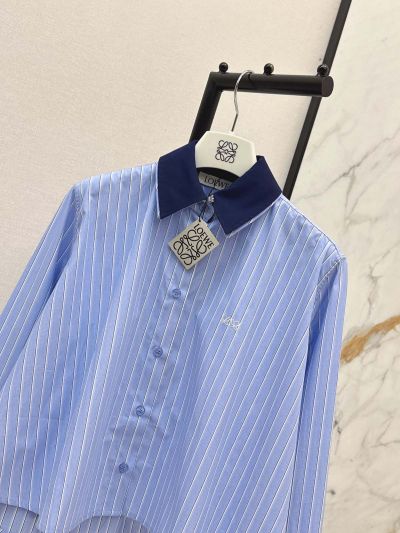 Loewe Button-Front Contrast-Trim Shirt in Light Blue and White