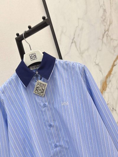 Loewe Button-Front Contrast-Trim Shirt in Light Blue and White
