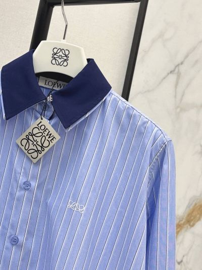 Loewe Button-Front Contrast-Trim Shirt in Light Blue and White