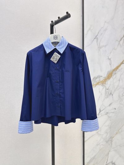 Loewe Button-Front Contrast-Trim Shirt in Navy