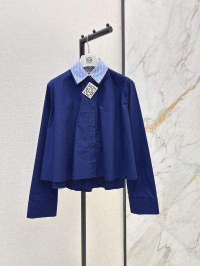 Loewe Button-Front Contrast-Trim Shirt in Navy
