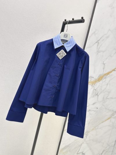 Loewe Button-Front Contrast-Trim Shirt in Navy