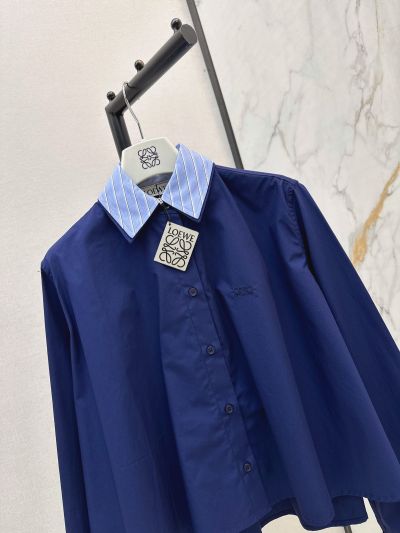 Loewe Button-Front Contrast-Trim Shirt in Navy