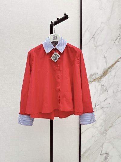 Loewe Button-Front Contrast-Trim Shirt in Red