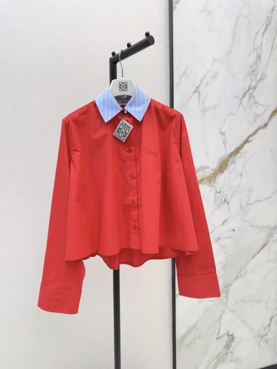 Loewe Button-Front Contrast-Trim Shirt in Red