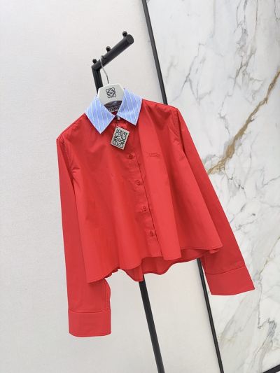 Loewe Button-Front Contrast-Trim Shirt in Red