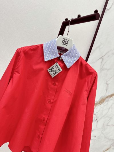 Loewe Button-Front Contrast-Trim Shirt in Red
