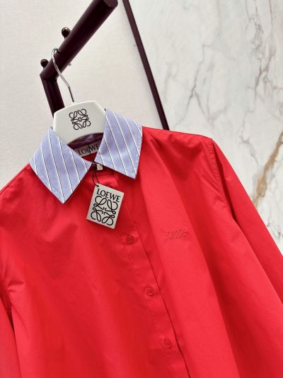 Loewe Button-Front Contrast-Trim Shirt in Red