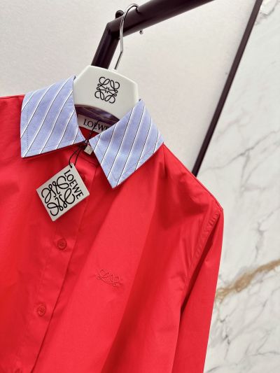 Loewe Button-Front Contrast-Trim Shirt in Red