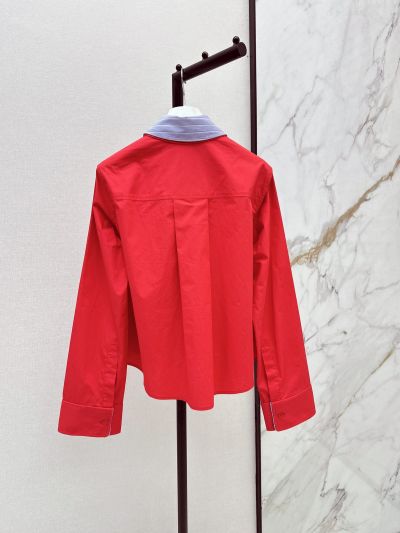 Loewe Button-Front Contrast-Trim Shirt in Red