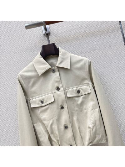 Loewe Button-Front Cropped Jacket in Beige