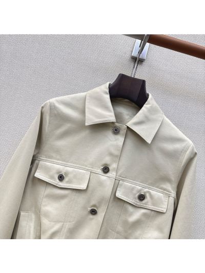 Loewe Button-Front Cropped Jacket in Beige
