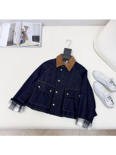 Loewe Contrast-Trim Turn-Down Collar Jacket in Navy