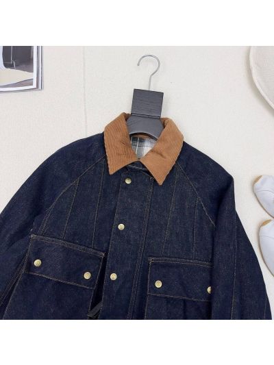 Loewe Contrast-Trim Turn-Down Collar Jacket in Navy