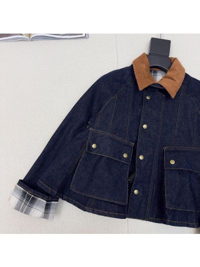 Loewe Contrast-Trim Turn-Down Collar Jacket in Navy