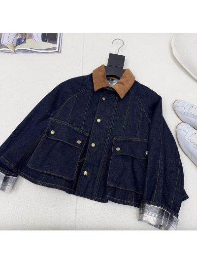 Loewe Contrast-Trim Turn-Down Collar Jacket in Navy