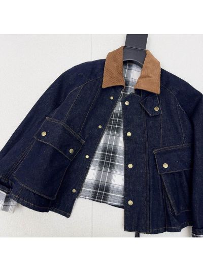 Loewe Contrast-Trim Turn-Down Collar Jacket in Navy