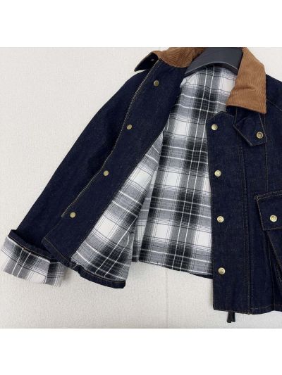 Loewe Contrast-Trim Turn-Down Collar Jacket in Navy