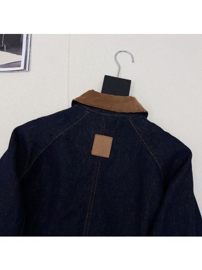 Loewe Contrast-Trim Turn-Down Collar Jacket in Navy