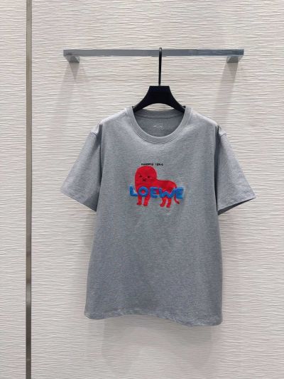 Loewe Crew Neck Embroidered T-Shirt in Grey
