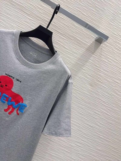 Loewe Crew Neck Embroidered T-Shirt in Grey