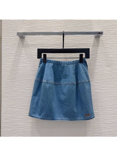 Loewe Denim Contrast-Trim Mini Skirt in Blue